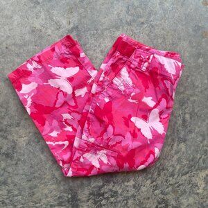 Vintage Y2K Faded Glory Girls 10 Bright Pink Butterfly Cargo Capris Adjustable W